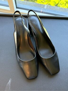H&M Black Slingback Block Heels – Size 38 (US 7.5–8) – Like New ✨